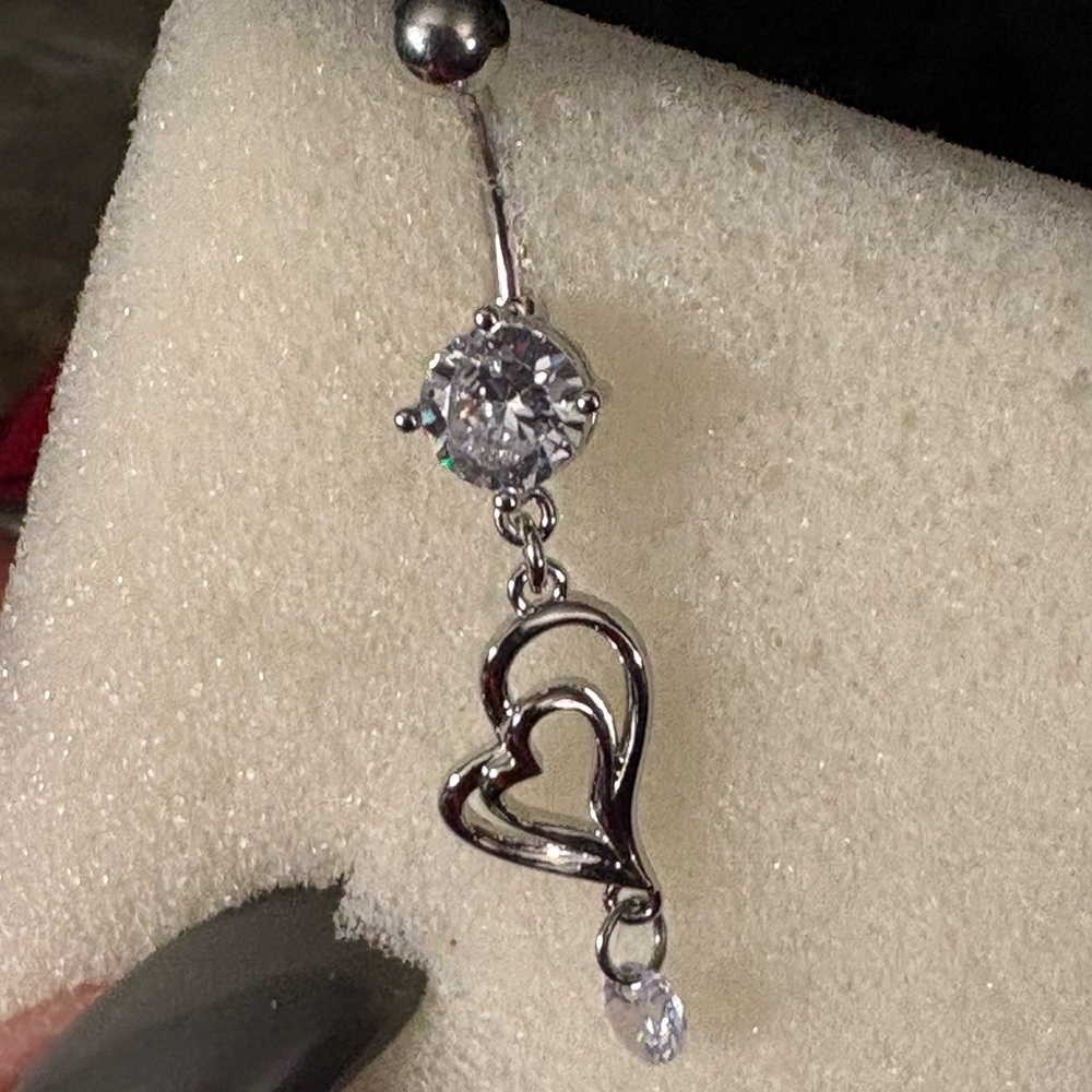 Belly Ring- Double Heart Dangling Stainless Steel Belly Button Ring nwt